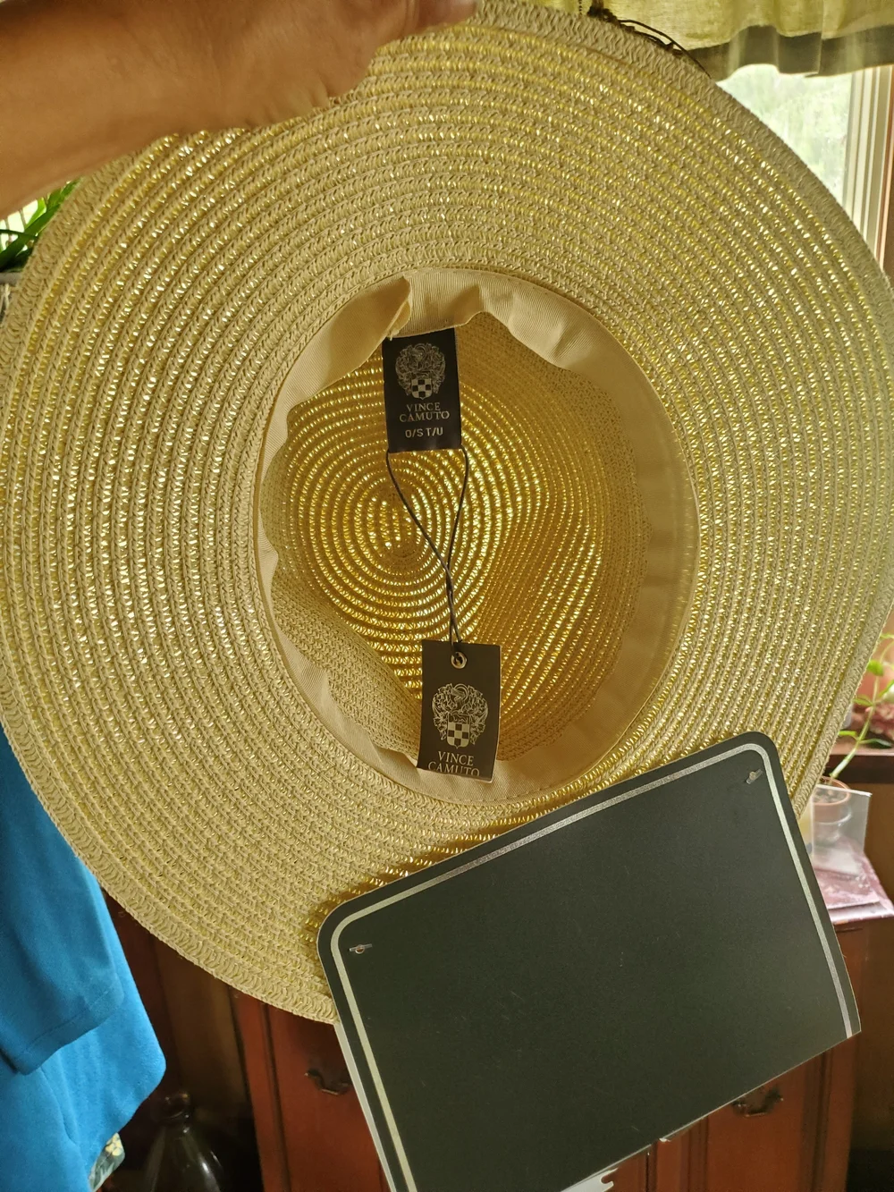 Vince Camuto Beige Straw Fedora with Leopard Print Band